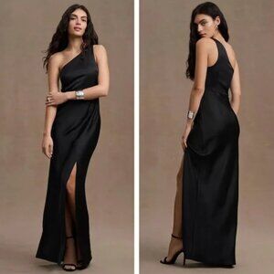 BHLDN Dylan One-Shoulder Satin Side-Slit Gown
